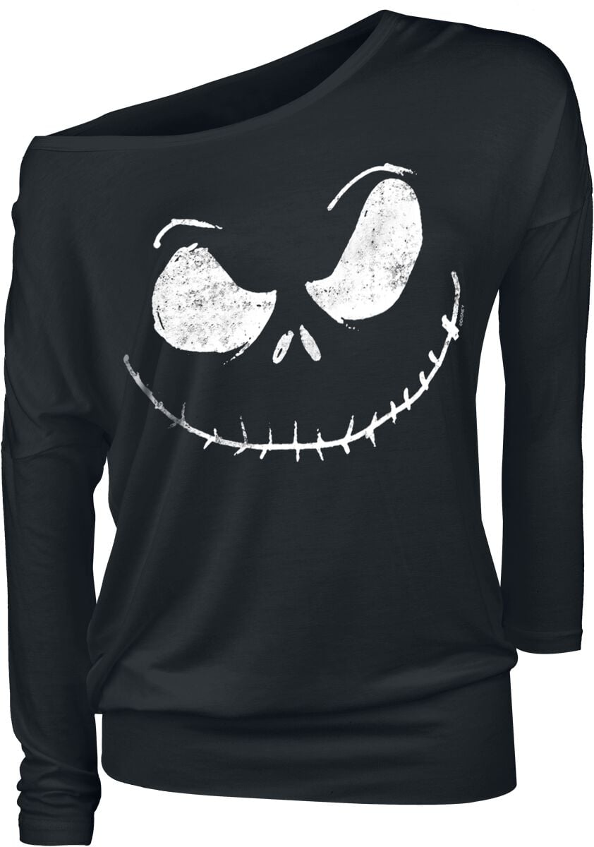T-shirt manches longues Disney de L'Étrange Noël De Monsieur Jack - Jack Skellington - Tête - XS à 5XL - pour Femme - noir - L'Étrange Noël De Monsieur Jack