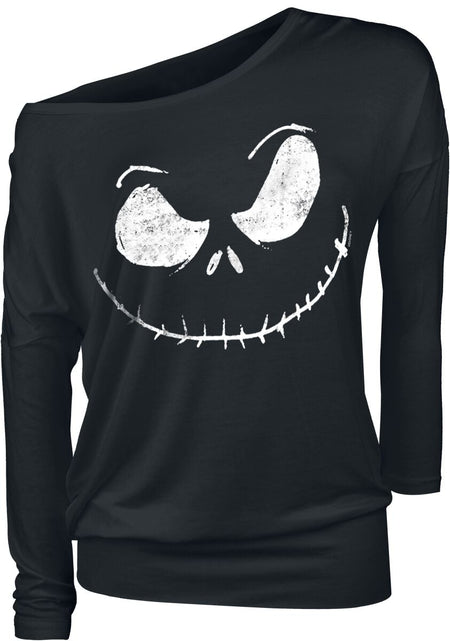 T-shirt manches longues Disney de L'Étrange Noël De Monsieur Jack - Jack Skellington - Tête - XS à 5XL - pour Femme - noir - L'Étrange Noël De Monsieur Jack