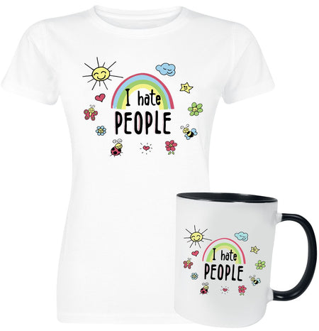 T-Shirt Manches courtes Fun de Slogans - Coffret Cadeau - I Hate People - S à 3XL - pour Femme - blanc - Slogans