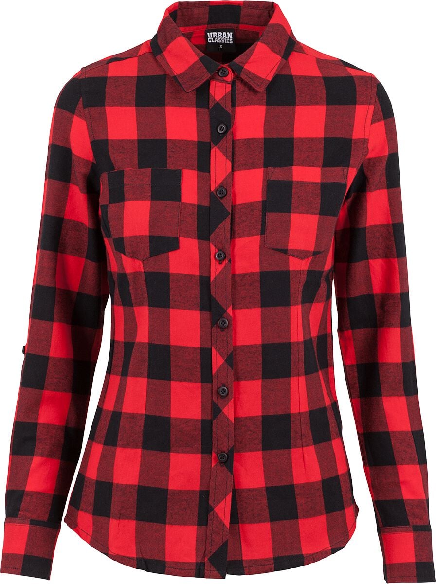 Chemise en flanelle  de Urban Classics - Chemise En Flanelle À Carreaux Turnup - XS à XL - pour Femme - noir/rouge - Urban Classics