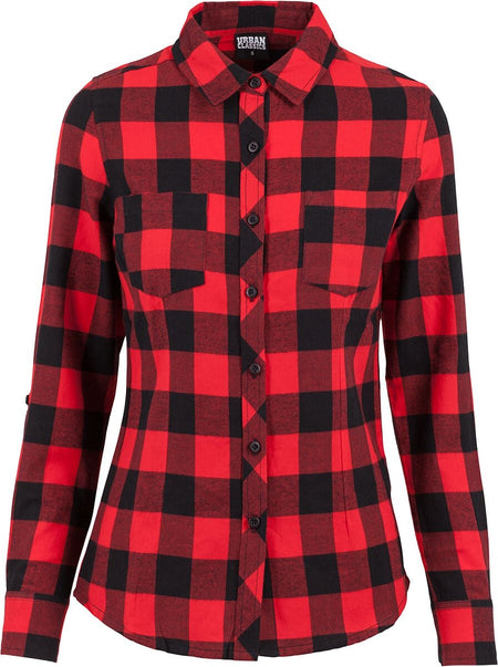 Chemise en flanelle  de Urban Classics - Chemise En Flanelle À Carreaux Turnup - XS à XL - pour Femme - noir/rouge - Urban Classics