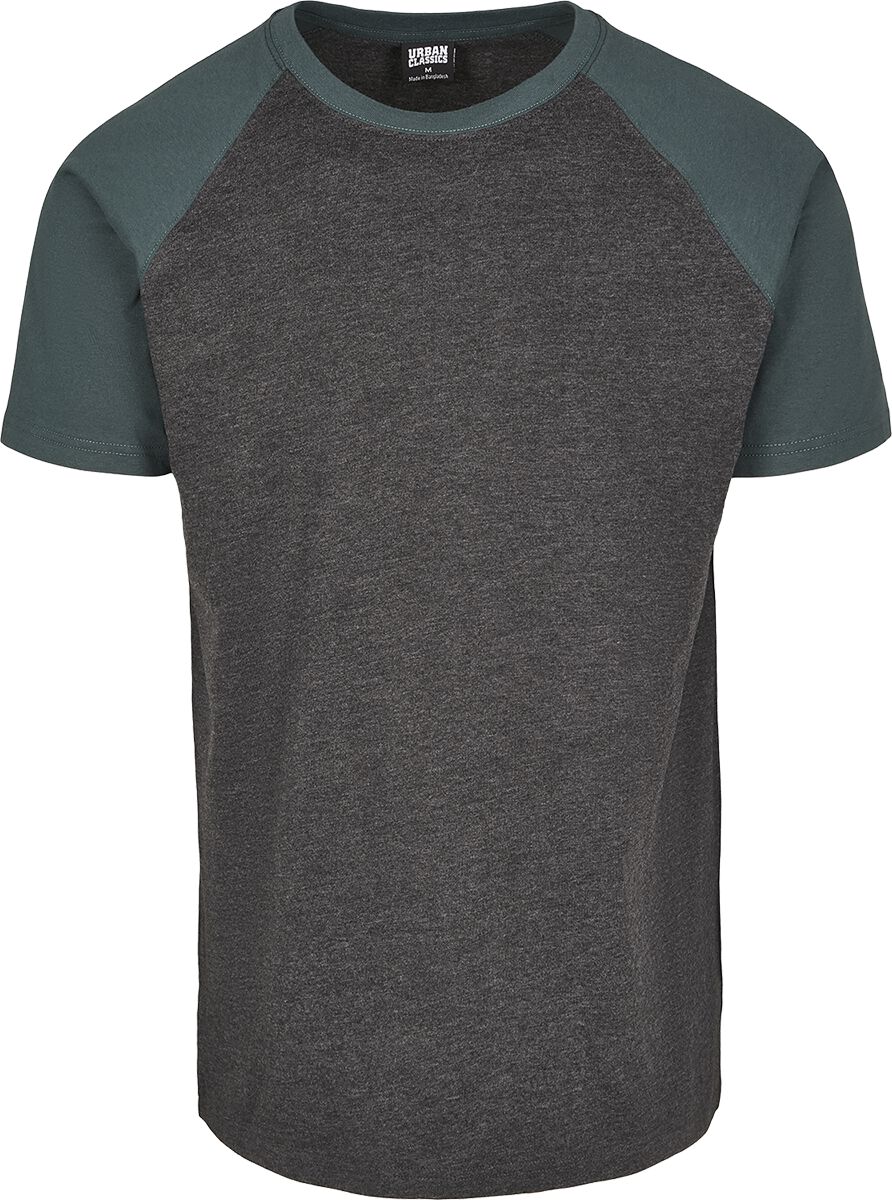 T-Shirt Manches courtes  de Urban Classics - T-Shirt Raglan Contrast - S à XXL - pour Homme - anthracite/vert - Urban Classics