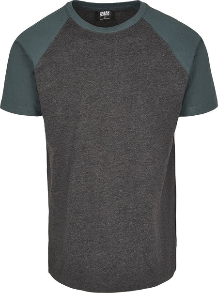 T-Shirt Manches courtes  de Urban Classics - T-Shirt Raglan Contrast - S à XXL - pour Homme - anthracite/vert - Urban Classics