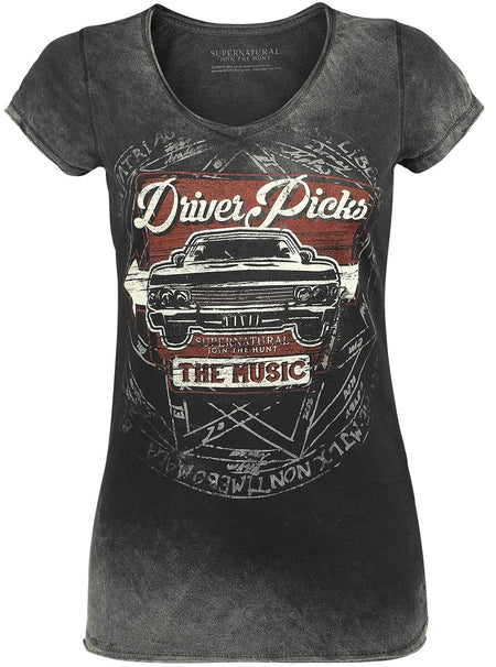 T-Shirt Manches courtes  de Supernatural - Driver Picks The Music - S à XXL - pour Femme - gris - Supernatural