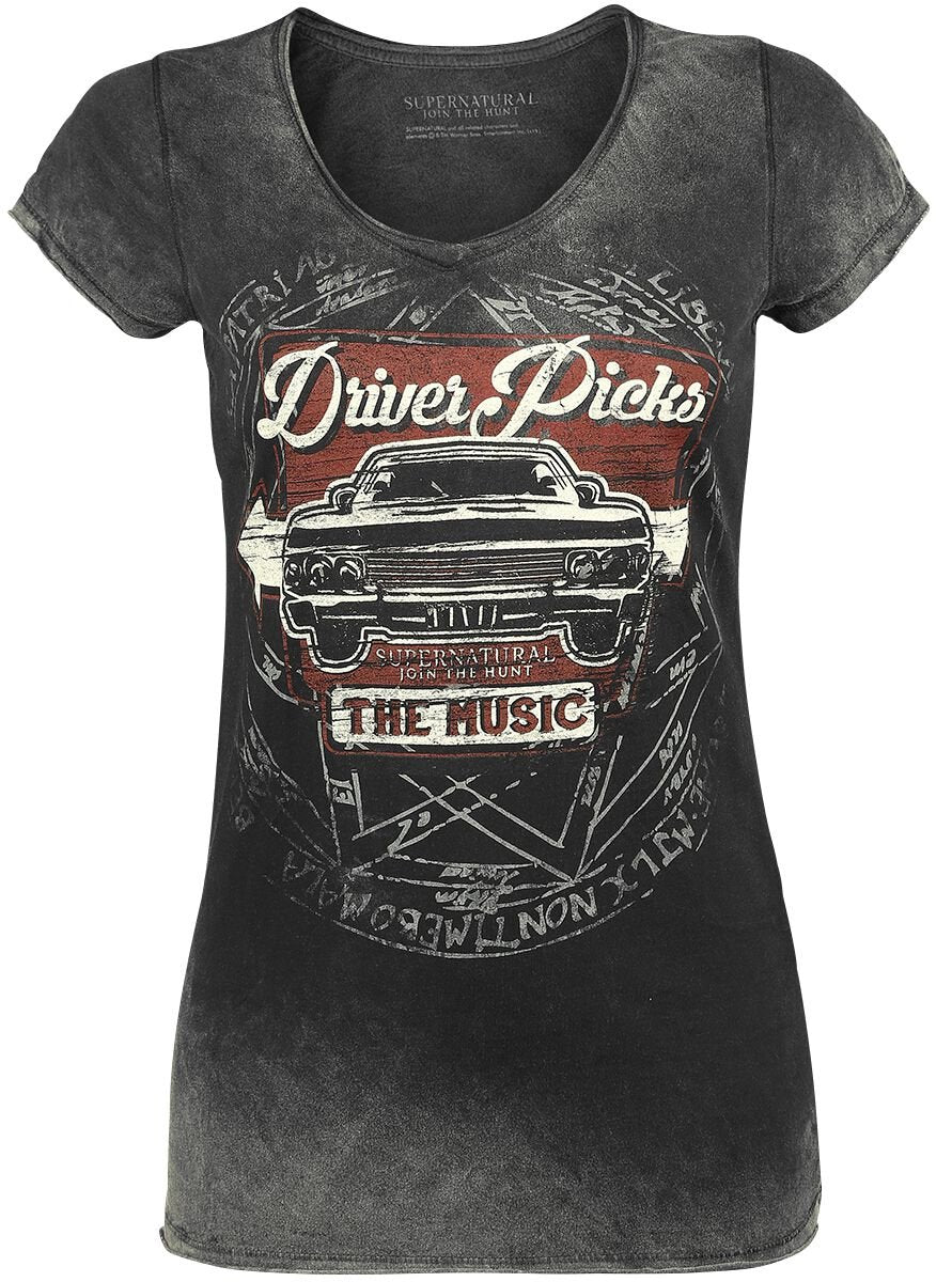 T-Shirt Manches courtes  de Supernatural - Driver Picks The Music - S à XXL - pour Femme - gris - Supernatural