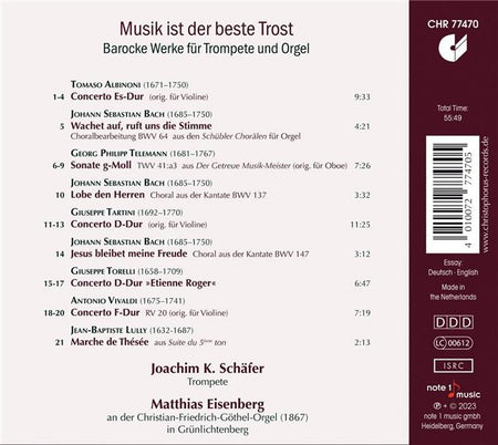 Musik ist der beste Trost - Oeuvres pour trompette et orgue - Front Cover