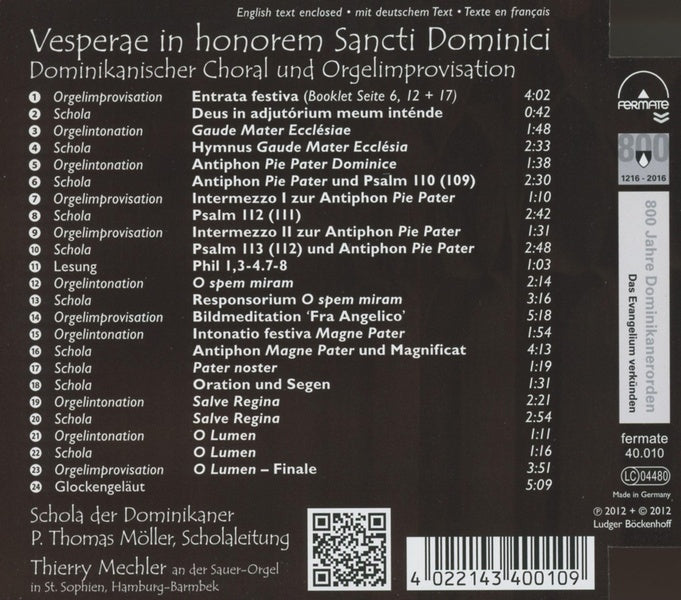 Vesperae In Honorem Sancti Dominici - Front Cover