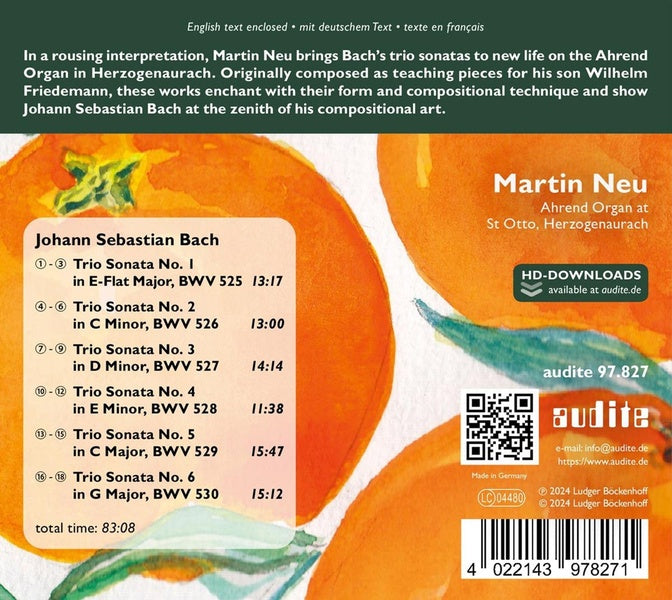 Trio Sonatas For Organ BWV 525, 526, 527, 528, 529 et 530 - Front Cover