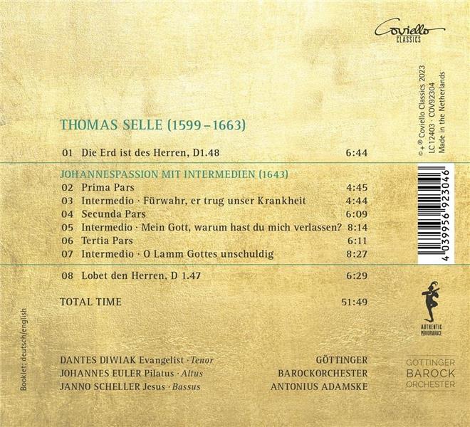 Thomas Selle : Passion selon Saint Jean - Front Cover