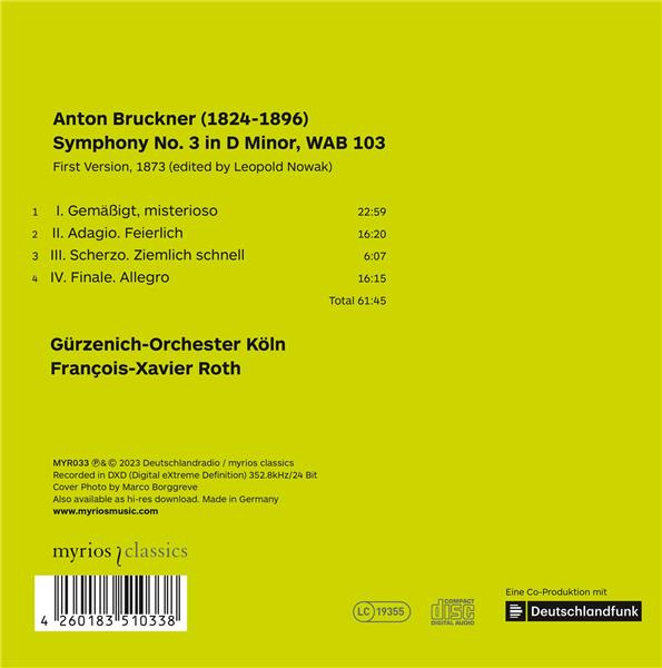 Bruckner Symphony No. 3 (First Version, 1873) - Front Cover
