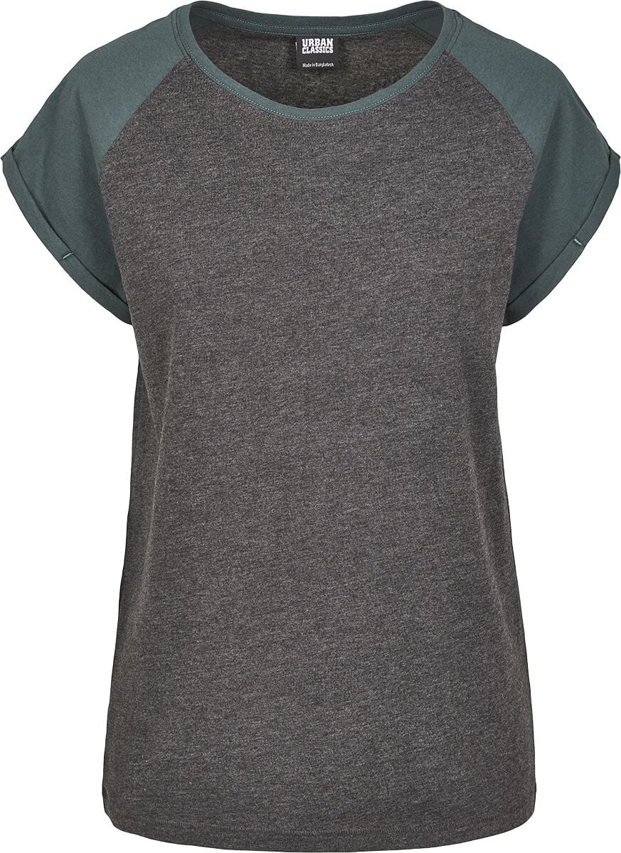 T-Shirt Manches courtes  de Urban Classics - T-shirt Manches Raglan Femme - XS à 4XL - pour Femme - anthracite/vert - Urban Classics