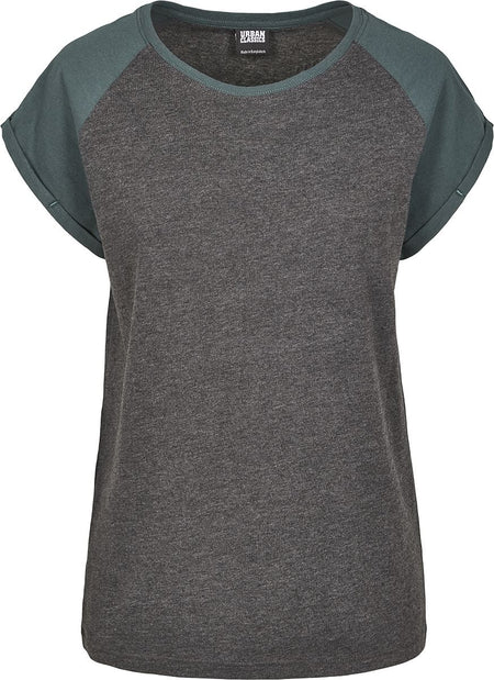 T-Shirt Manches courtes  de Urban Classics - T-shirt Manches Raglan Femme - XS à 4XL - pour Femme - anthracite/vert - Urban Classics