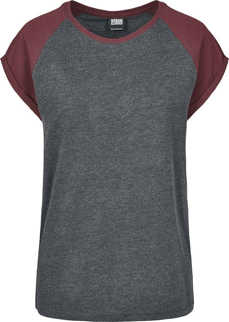 T-Shirt Manches courtes  de Urban Classics - T-shirt Manches Raglan Femme - XS à 5XL - pour Femme - gris/lie de vin - Urban Classics