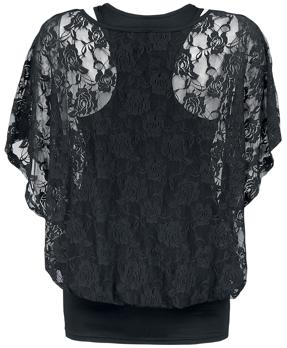 T-Shirt Manches courtes  de Gothicana by EMP - Haut 2-En-1 Dentelle - S à 3XL - pour Femme - noir - Gothicana by EMP - View 2