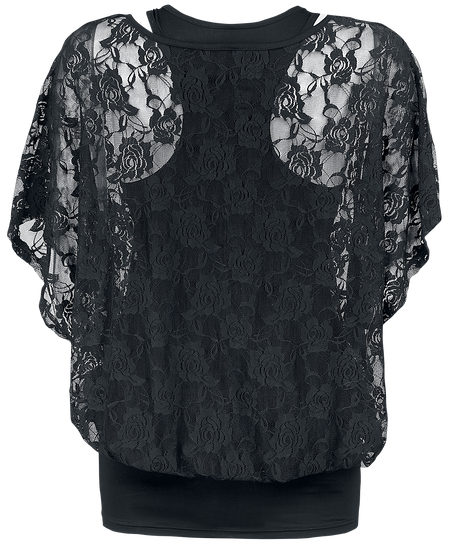 T-Shirt Manches courtes  de Gothicana by EMP - Haut 2-En-1 Dentelle - S à 3XL - pour Femme - noir - Gothicana by EMP - View 2