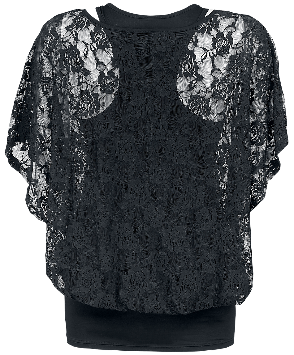 T-Shirt Manches courtes  de Gothicana by EMP - Haut 2-En-1 Dentelle - S à 3XL - pour Femme - noir - Gothicana by EMP - View 2