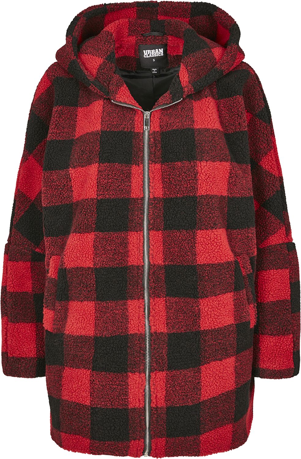 Veste d'hiver  de Urban Classics - Veste Oversize À Capuche Sherpa - XS à 3XL - pour Femme - rouge/noir - Urban Classics