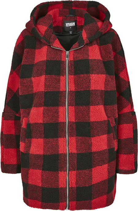 Veste d'hiver  de Urban Classics - Veste Oversize À Capuche Sherpa - XS à 3XL - pour Femme - rouge/noir - Urban Classics