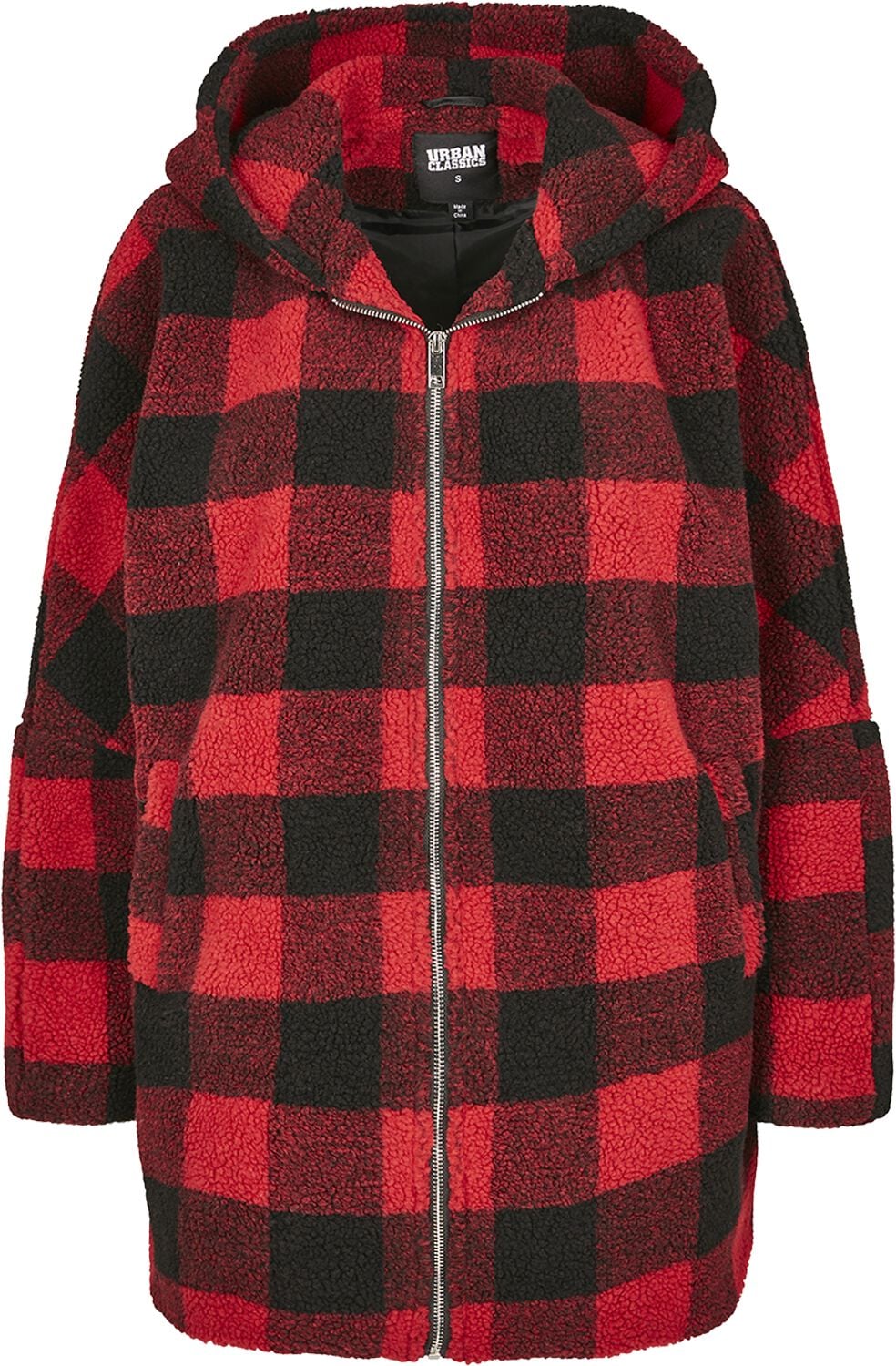 Veste d'hiver  de Urban Classics - Veste Oversize À Capuche Sherpa - XS à 3XL - pour Femme - rouge/noir - Urban Classics