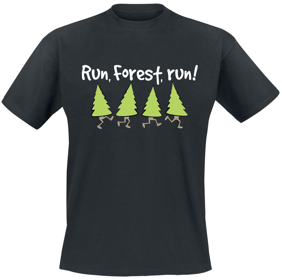 T-Shirt Manches courtes Fun de Slogans - Run Forest, Run! - L à 3XL - pour Homme - noir - Slogans