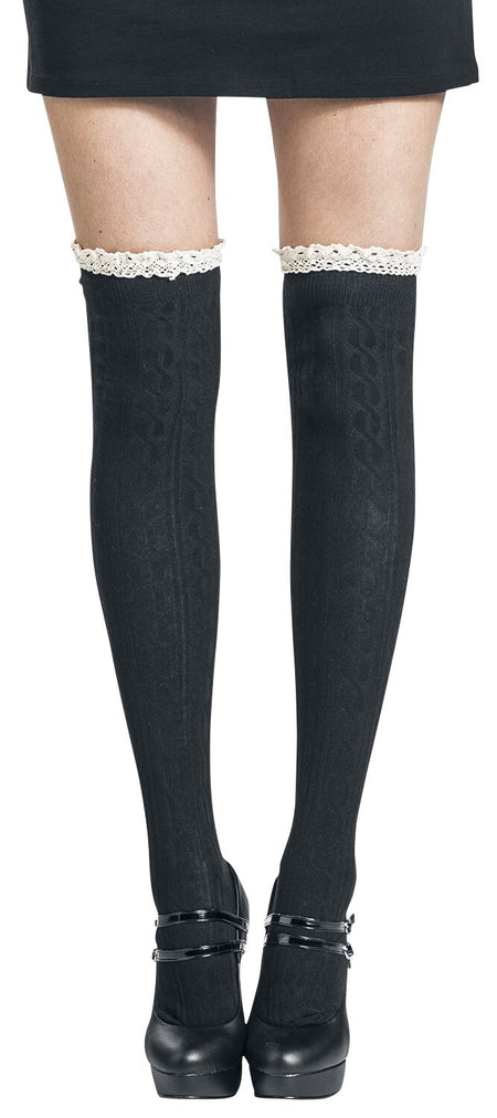 Chaussettes montantes  de Banned Retro - Chaussettes Hautes Mina - Standard - pour Femme - noir - Banned Retro