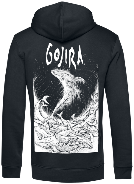 Sweat-shirt à capuche  de Gojira - Woodblock Whales - S à XXL - pour Homme - noir - Gojira - View 2