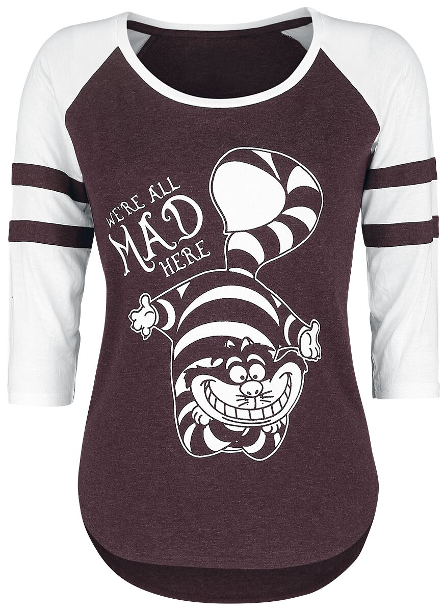 T-shirt manches longues Disney de Alice Au Pays Des Merveilles - We're All Mad Here - S à XL - pour Femme - bordeaux/blanc - Alice Au Pays Des Merveilles