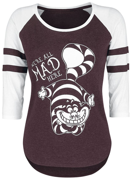T-shirt manches longues Disney de Alice Au Pays Des Merveilles - We're All Mad Here - S à XL - pour Femme - bordeaux/blanc - Alice Au Pays Des Merveilles