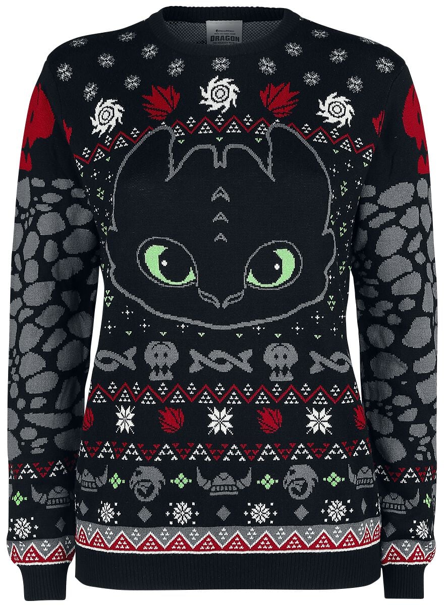 Pull de Noël  de Dragons - Krokmou - S à XXL - pour Femme - noir - Dragons