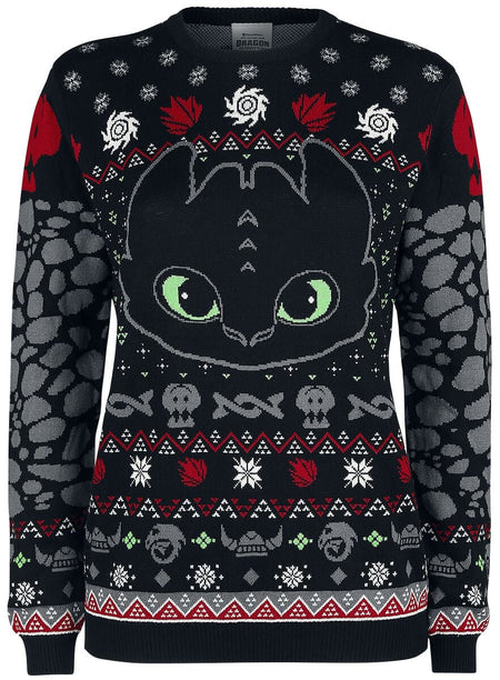 Pull de Noël  de Dragons - Krokmou - S à XXL - pour Femme - noir - Dragons
