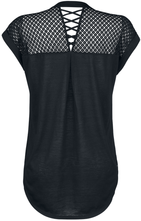 T-Shirt Manches courtes  de Rotterdamned - Haut Filé avec Dos en Dentelle - S à 3XL - pour Femme - noir - Rotterdamned - View 2
