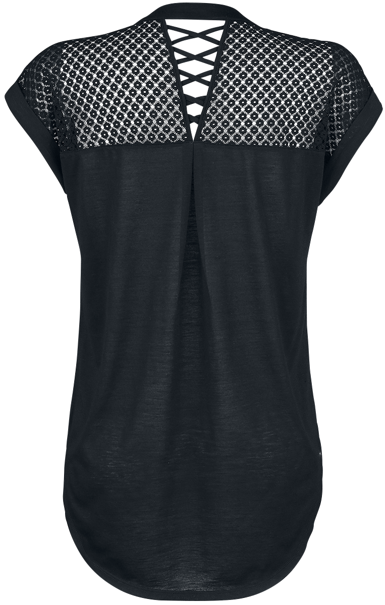 T-Shirt Manches courtes  de Rotterdamned - Haut Filé avec Dos en Dentelle - S à 3XL - pour Femme - noir - Rotterdamned - View 2