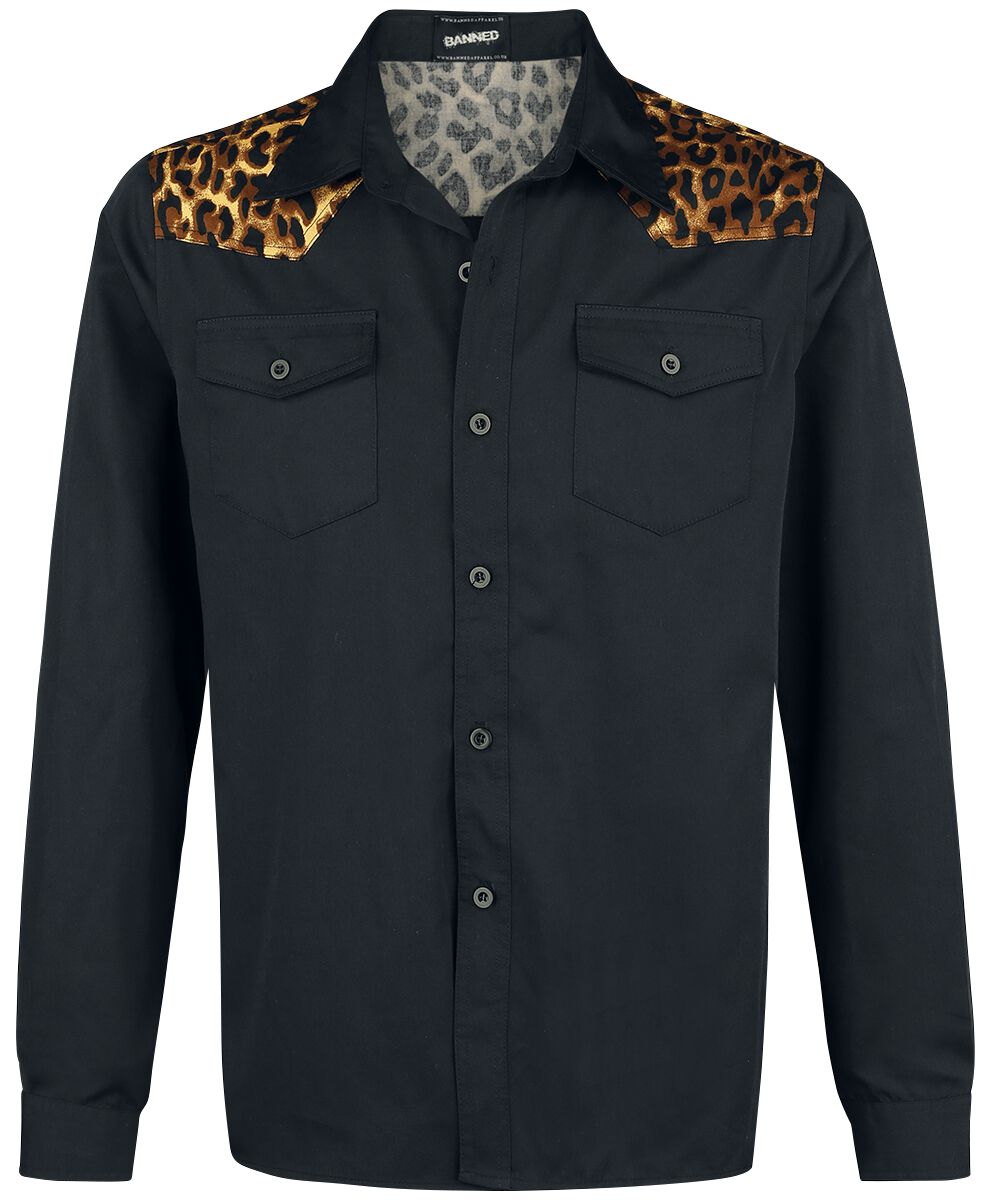 Chemise manches longues Rockabilly de Banned Alternative - Épaules Léopard - S à XXL - pour Homme - noir-léopard - Banned Alternative