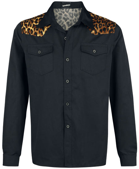 Chemise manches longues Rockabilly de Banned Alternative - Épaules Léopard - S à XXL - pour Homme - noir-léopard - Banned Alternative