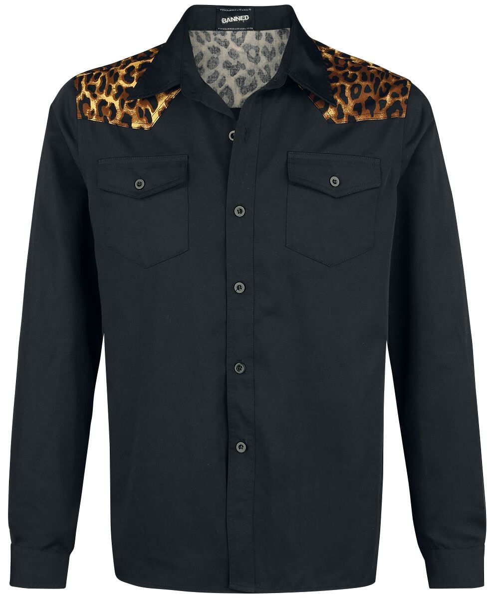Chemise manches longues Rockabilly de Banned Alternative - Épaules Léopard - S à XL - pour Homme - noir-léopard - Banned Alternative