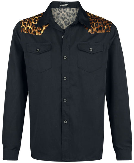 Chemise manches longues Rockabilly de Banned Alternative - Épaules Léopard - S à XL - pour Homme - noir-léopard - Banned Alternative