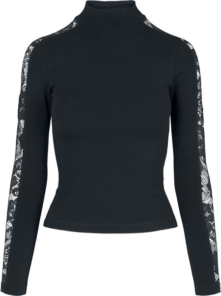 T-shirt manches longues  de Urban Classics - Haut Manches Longues Bandes Dentelle - XS à XL - pour Femme - noir - Urban Classics