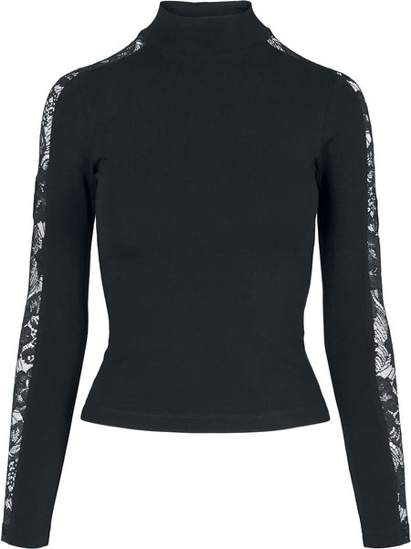 T-shirt manches longues  de Urban Classics - Haut Manches Longues Bandes Dentelle - XS à XL - pour Femme - noir - Urban Classics