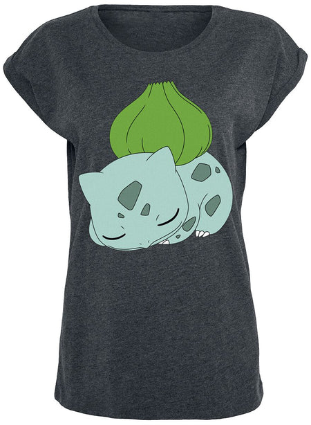 T-Shirt Manches courtes Gaming de Pokémon - Bulbizarre - S à XXL - pour Femme - gris sombre chiné - Pokémon