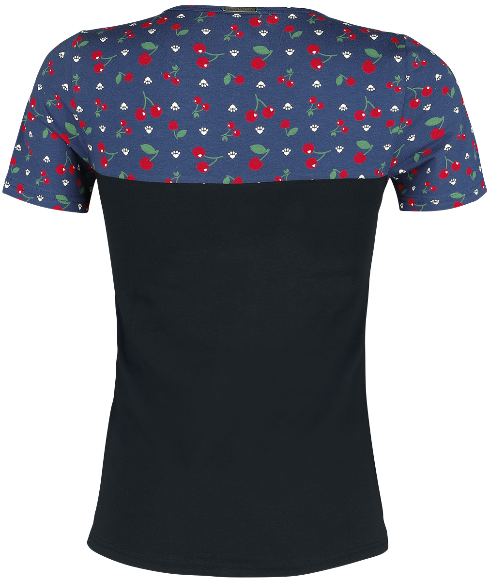 T-Shirt Manches courtes Rockabilly de Pussy Deluxe - T-Shirt Pattes De Chat & Cerises - XS à M - pour Femme - bleu/noir - Pussy Deluxe - View 2