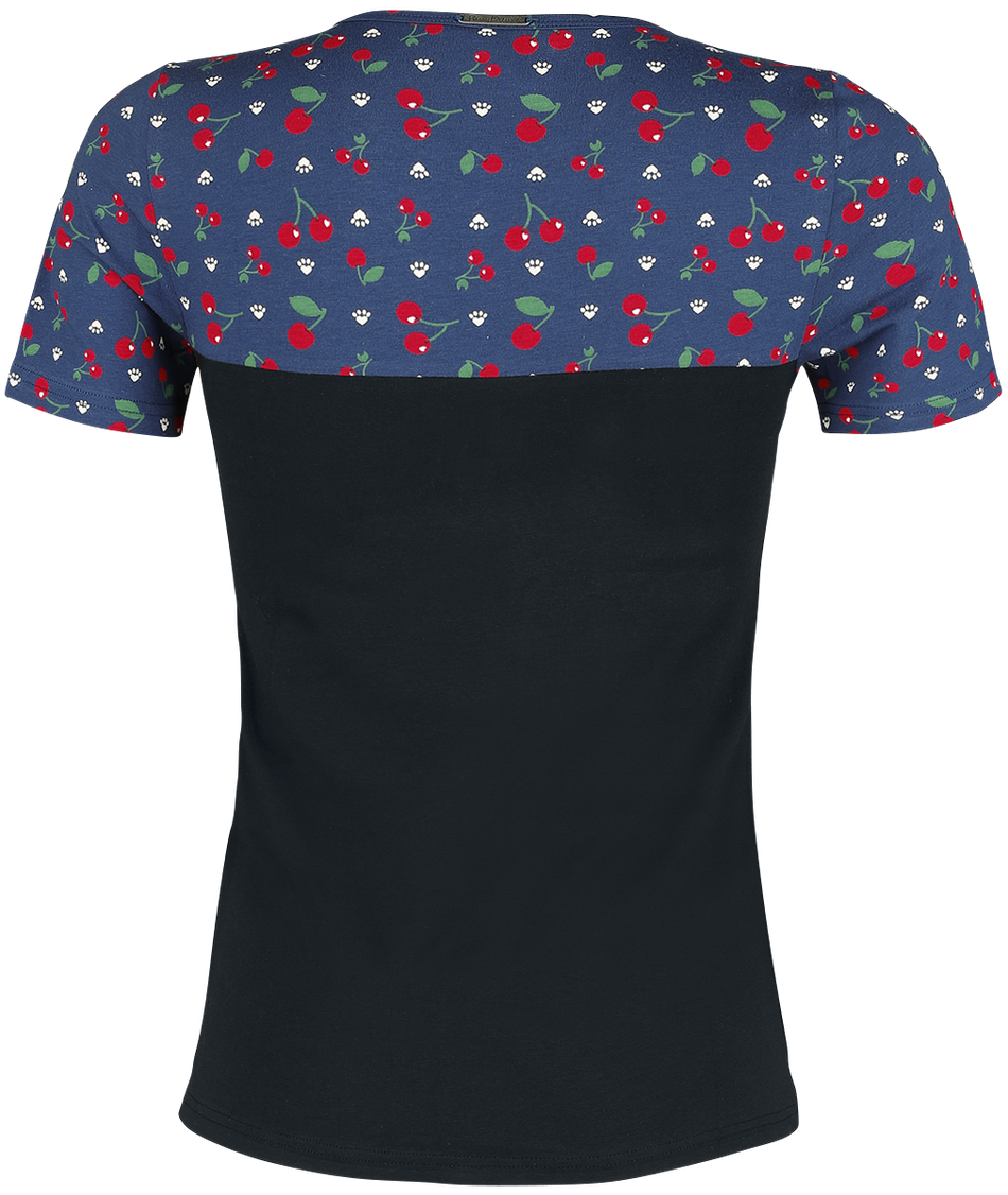 T-Shirt Manches courtes Rockabilly de Pussy Deluxe - T-Shirt Pattes De Chat & Cerises - XS à M - pour Femme - bleu/noir - Pussy Deluxe - View 2