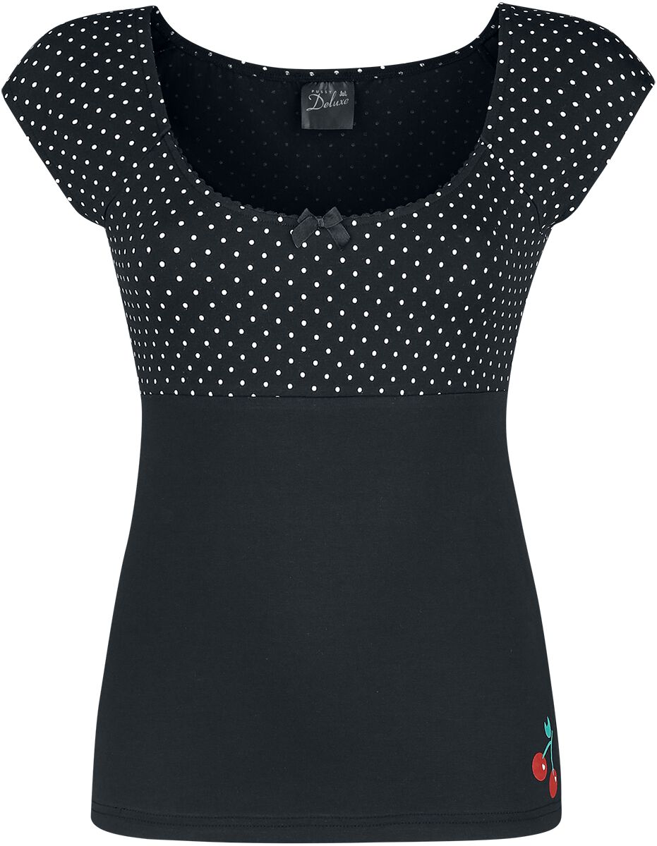 T-Shirt Manches courtes Rockabilly de Pussy Deluxe - Haut Evie Minis Pois - XS à XL - pour Femme - noir - Pussy Deluxe