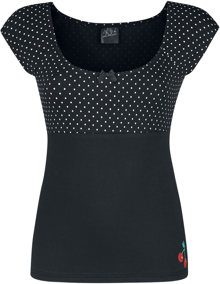 T-Shirt Manches courtes Rockabilly de Pussy Deluxe - Haut Evie Minis Pois - XS à XXL - pour Femme - noir - Pussy Deluxe