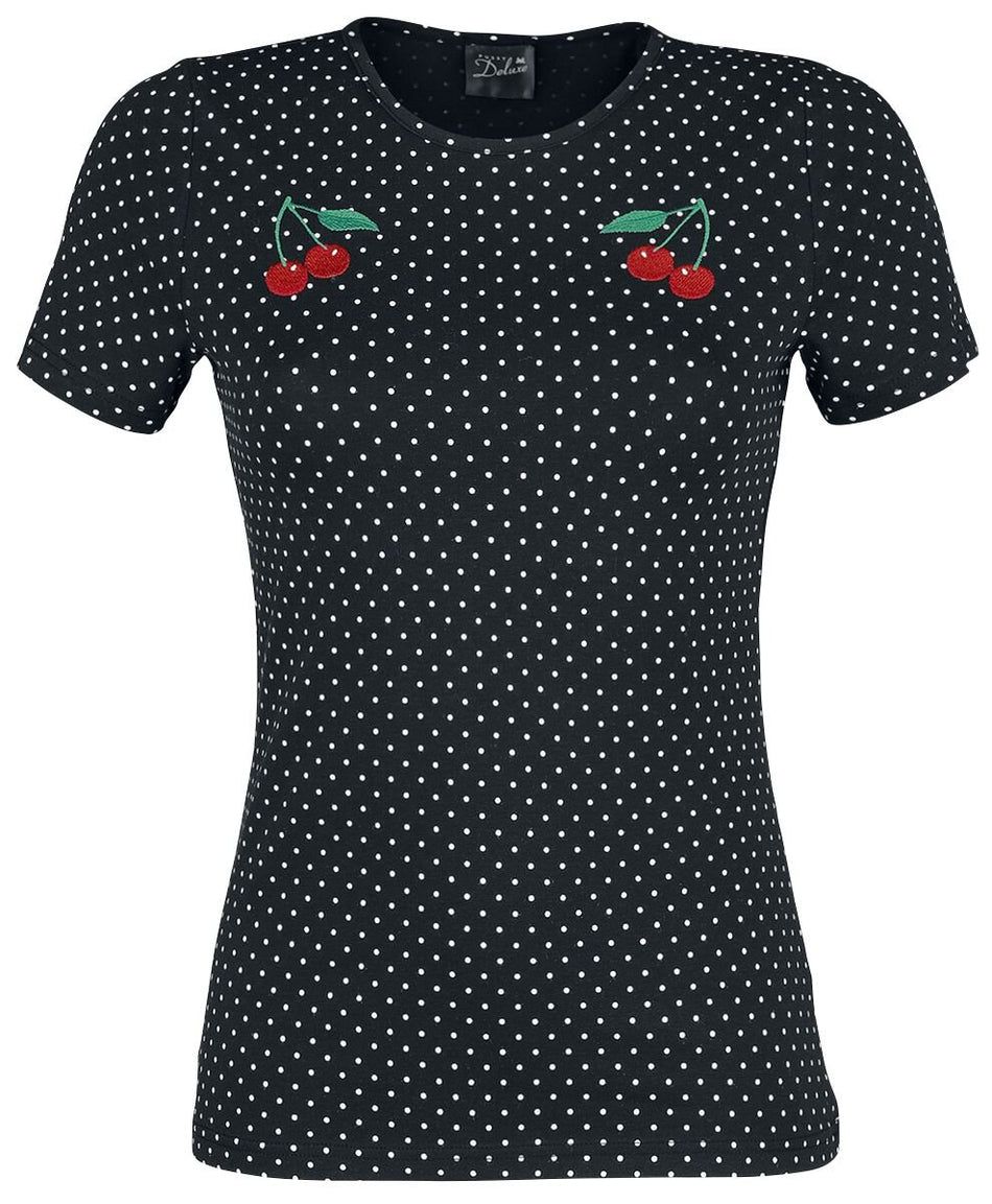 T-Shirt Manches courtes Rockabilly de Pussy Deluxe - T-Shirt Minis Pois Basic - XS à XL - pour Femme - noir - Pussy Deluxe