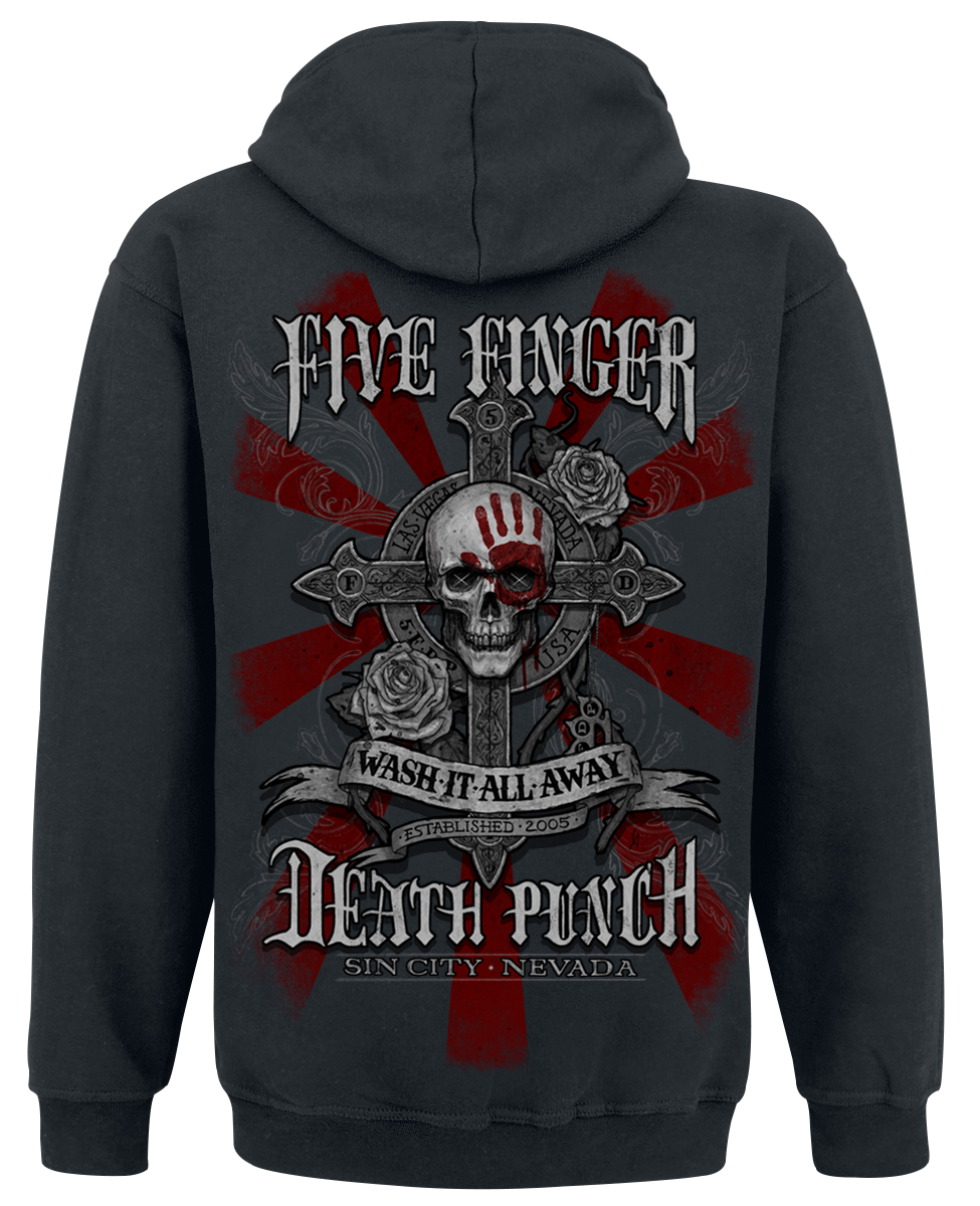 Sweat-shirt à capuche  de Five Finger Death Punch - Wash It All Away - S à M - pour Homme - noir - Five Finger Death Punch - View 2