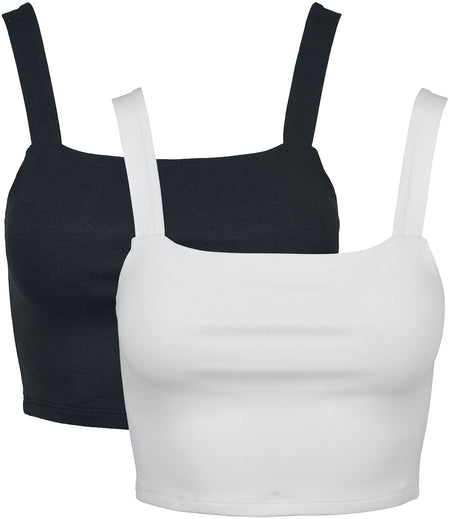 Top  de Urban Classics - Crop Top - Lot De 2 - L à XL - pour Femme - noir/blanc - Urban Classics