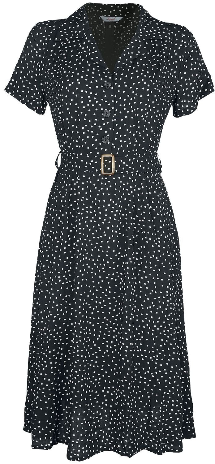 Robe mi-longue Rockabilly de Banned Retro - Robe Noire À Pois - S à M - pour Femme - noir/blanc - Banned Retro