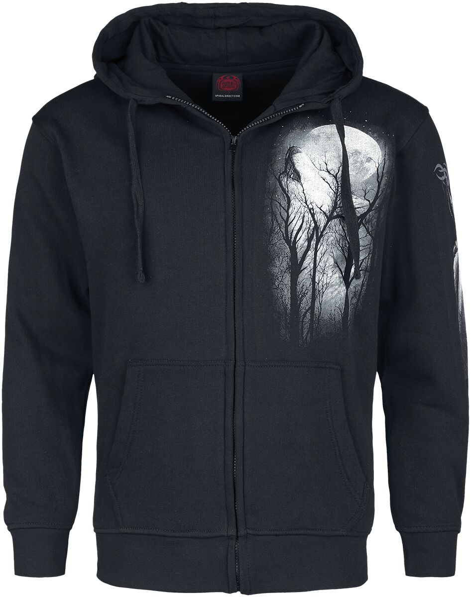 Sweat-shirt zippé à capuche Gothic de Spiral - Forest Wolf - M à XL - pour Homme - noir - Spiral