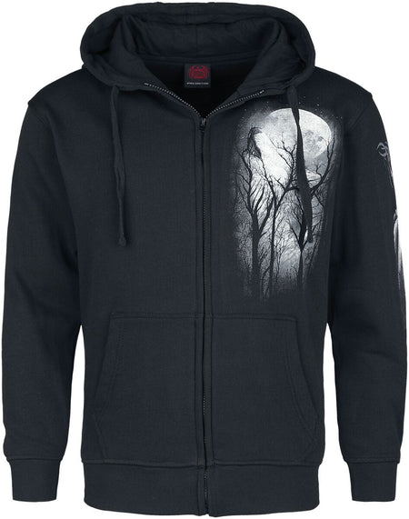Sweat-shirt zippé à capuche Gothic de Spiral - Forest Wolf - M à XL - pour Homme - noir - Spiral