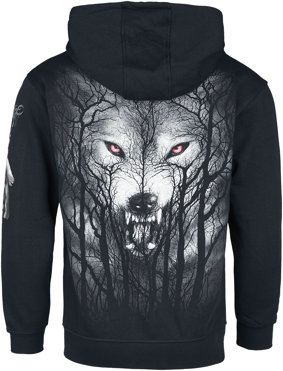 Sweat-shirt zippé à capuche Gothic de Spiral - Forest Wolf - M à XL - pour Homme - noir - Spiral - View 2